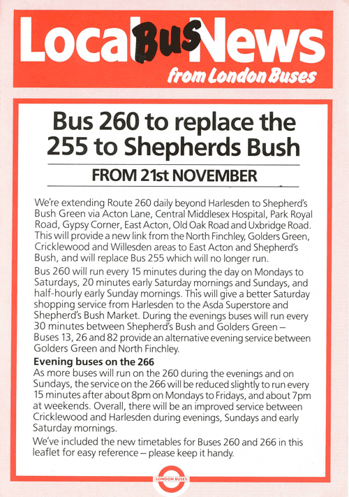 260 November 1987 changes