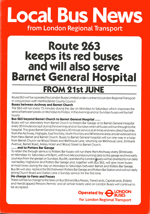 Route 263 leaflet 1986, click for timetable