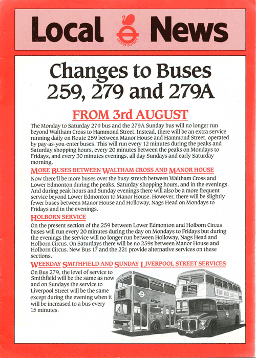 August 1985 changes leaflet