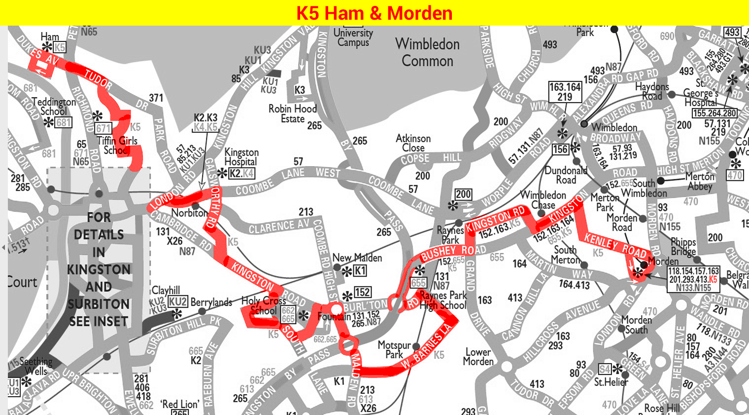 Route K5 map December 2019