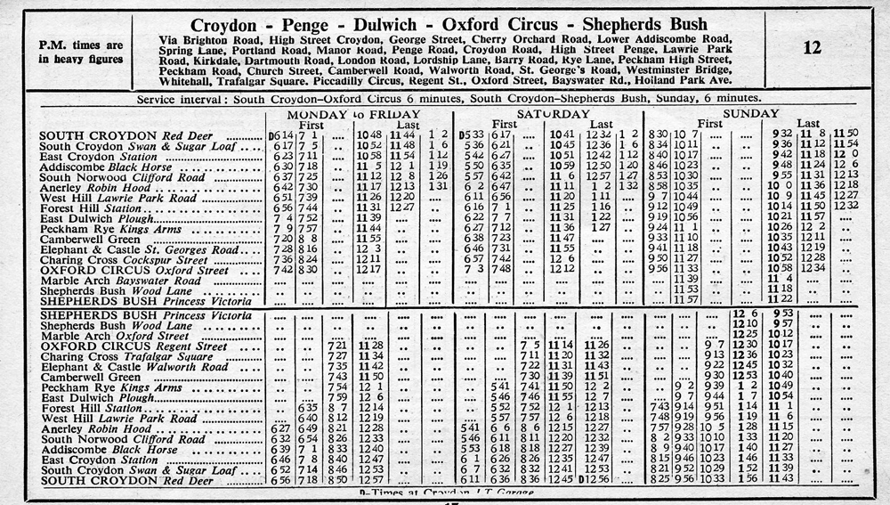 Taken from December 1937 timetable book