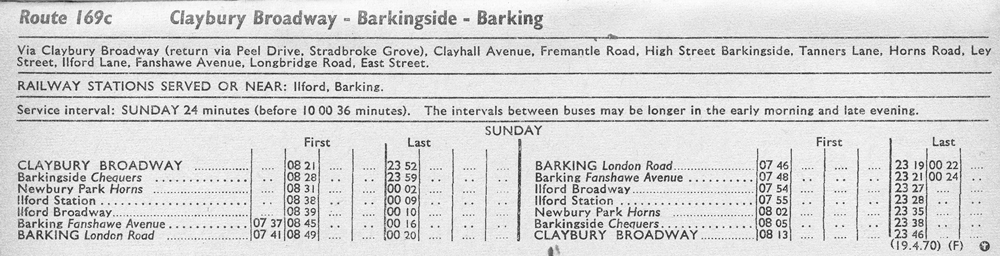 169C first and last times 1970