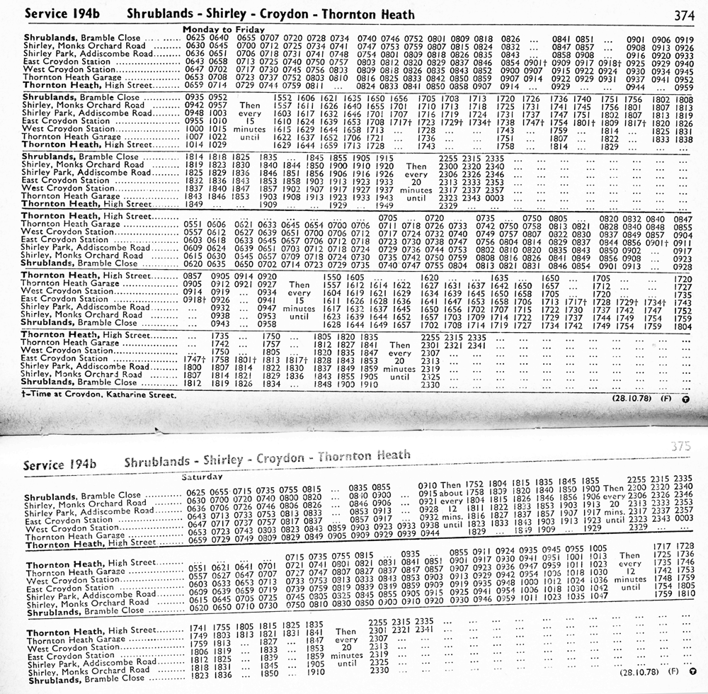October 1978 full Mon-Sat timetable