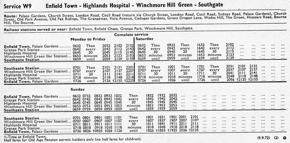 September 1972 full timetable